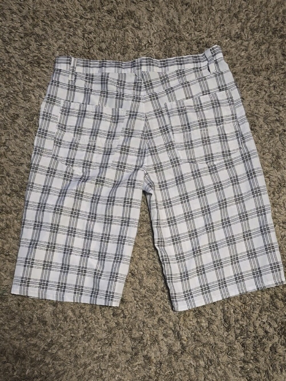 Black & White Plaid Men’s Shorts - Picture 3 of 4